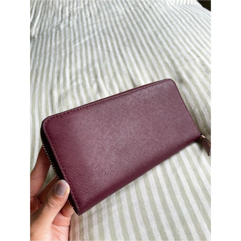 Kate Spade Cameron Large Zip Around Wallet Rose Smoke Wine Colorblock Accordion